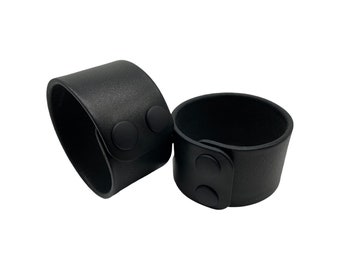 1-1/2" Black Leather Wristband - Pair - Flat Black