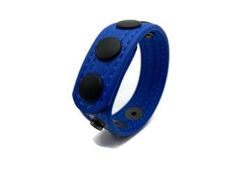 Cobalt Blue Garment Leather Speed Snap Cockring - Flat Black