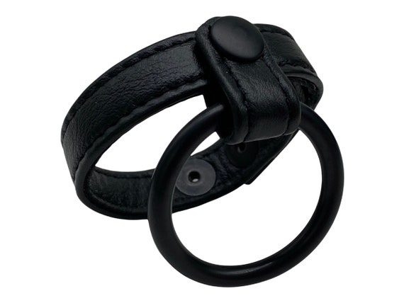 Black/gray Garment Leather Cockring With Rubber Penis Ring 