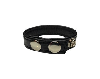 3 Snap Black Garment Leder Cockring - Nickel