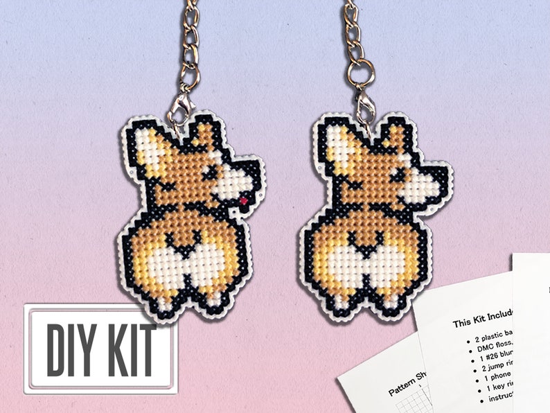Adorable Corgi Butt | DIY Cross Stitch Keychain Kit Adorable Corgi Butt | DIY Cross Stitch Keychain Kit