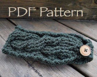 CROCHET PATTERN - The Twisted Cables Warmer - Headband - With Button - (PDF File)