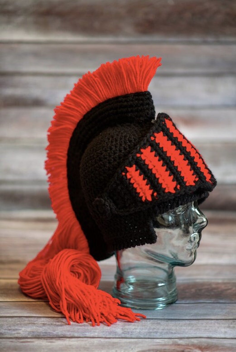 Trojan Helmet Spartan/Knight/Greek Gladiator Crochet Hat Knitted Hat Go Red Go Black Men/Women/Teen/Child/Adult image 1