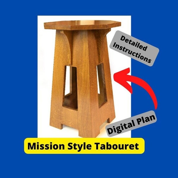 Mission Style Tabouret Side Table Downloadable Digital Plans Arts and Crafts Furniture Plans