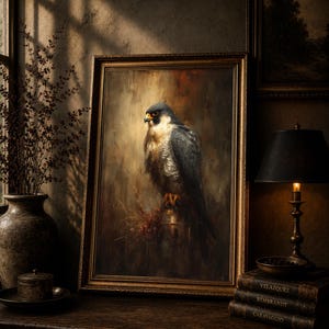 Falcon Wall Art, Dark Bird Portrait, Vintage-Inspired Wildlife Decor
