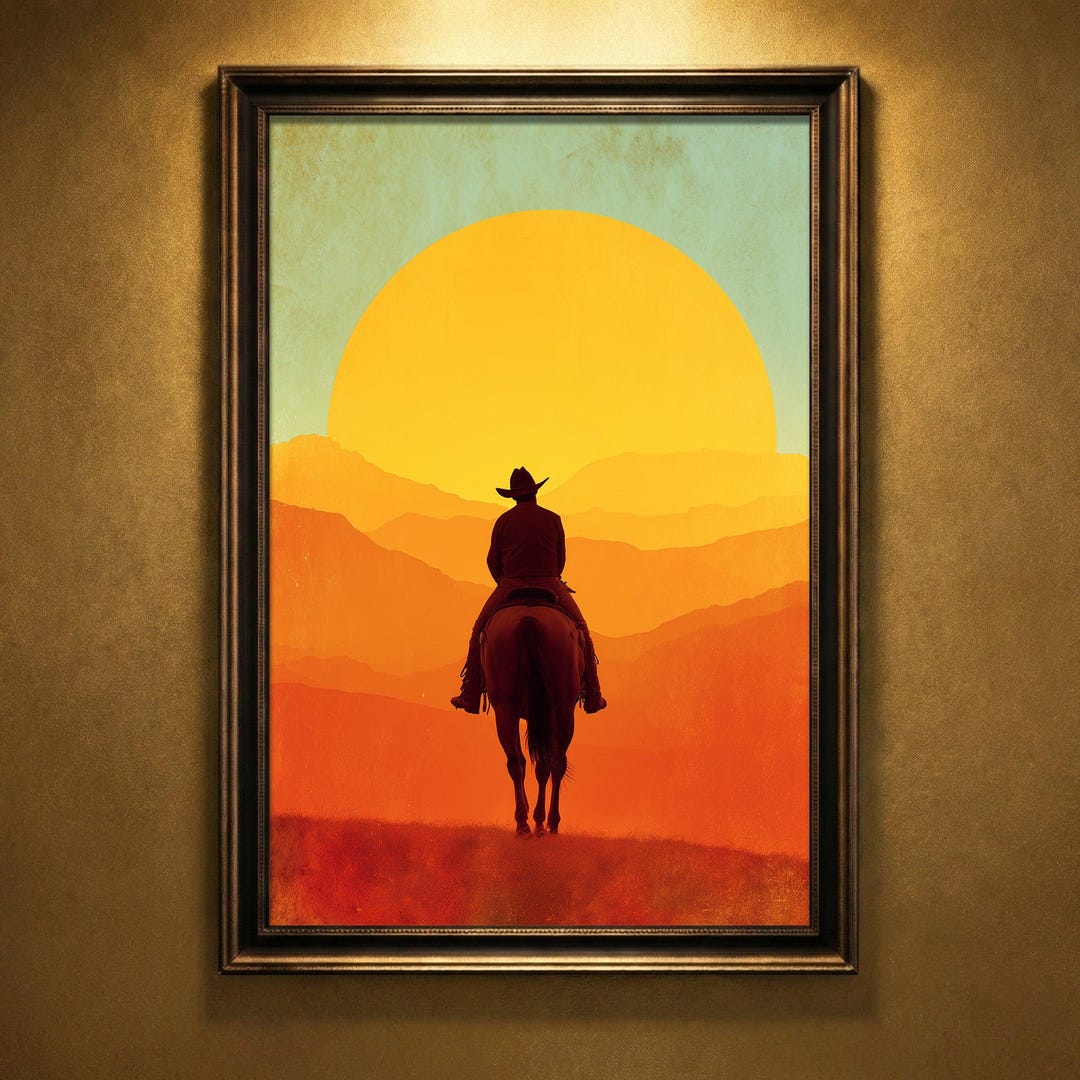 Cowboy Sunset Print, Western Desert Wall Art - Etsy