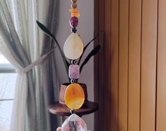 Healing Stones Suncatcher • Crystal Beaded Window Hanging