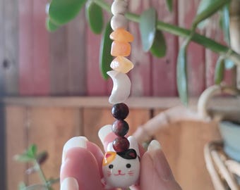 Lucky Cat Car Charm – Beaded Rearview Mirror Hanging