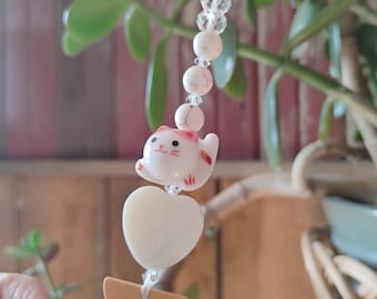 Cat Car Charm  – Beaded  Rearview Mirror Hanging