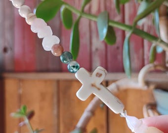 Rose Quartz Faith Car Charm  –  Protection Crystal  Rearview Mirror Hanging