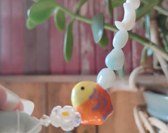 Beachy Fish Car Charm  –  Beaded Rearview Mirror Crystal Hanging