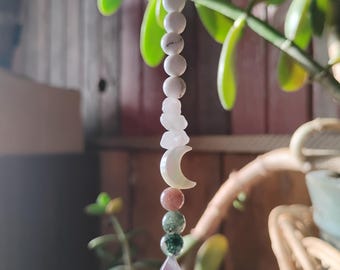 Amethyst Crescent Moon Car Charm – Rearview Mirror Crystal Decor