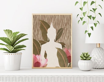 Printable Buddha Wall Art | Featuring Animal Print Botanicals + Lotus Flower Motif | Digital Download Includes 5 Sizes