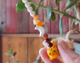 Lucky Cat Car Charm – Rearview Mirror Beaded Accessory