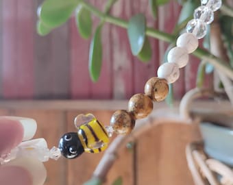 Bumblebee Car Charm – Beaded Accessory for Rearview Mirror