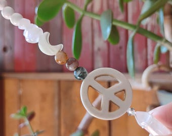 Rose Quartz  Peace Symbol Car Charm –  Rearview Mirror Hanging Crystal