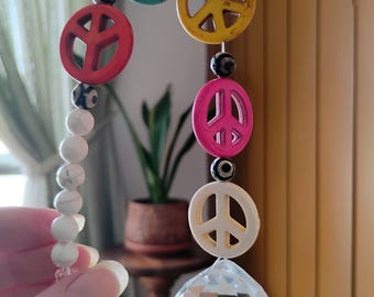 Peace Symbol  Suncatcher • Colorful Beaded Window Hanging