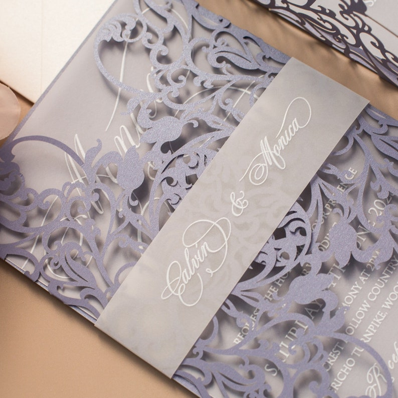 Lavender Laser Cut and Vellum Invitation Suite Lavender Laser Etsy