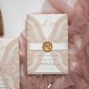 Blush Chantilly Lace Laser Cut Invitation, Blush Laser Cut Invitation, Blush and Gold Wedding, Blush and Ivory Wedding