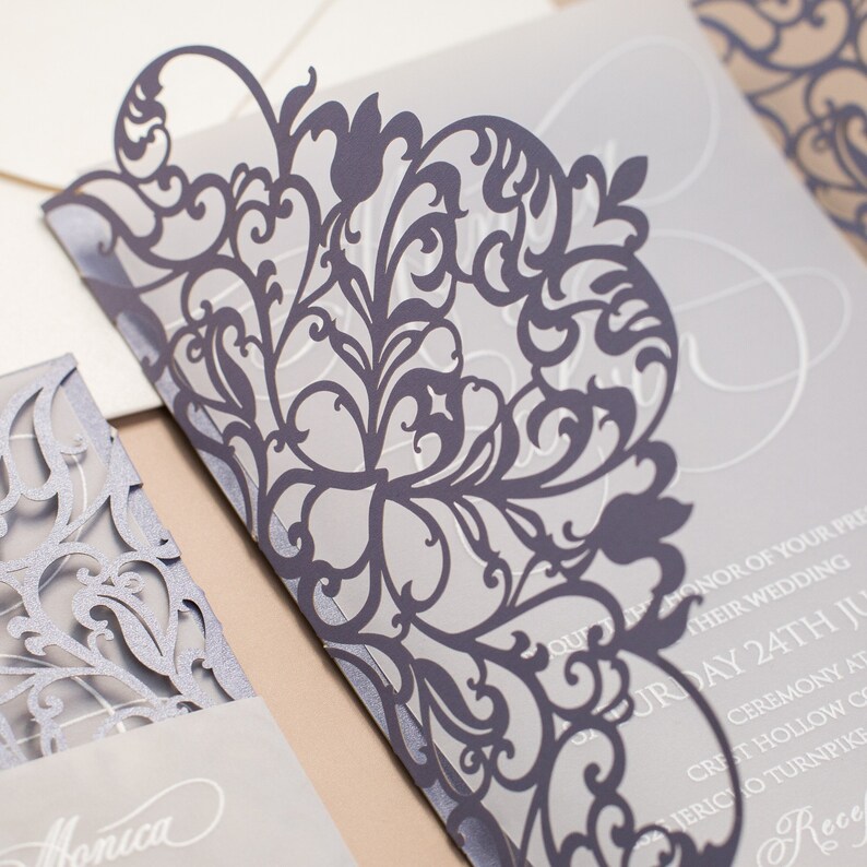 Lavender Laser Cut and Vellum Invitation Suite Lavender Laser Etsy