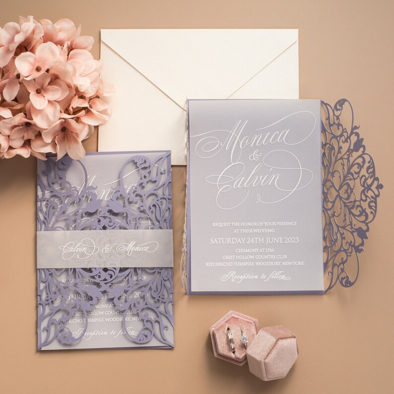 Lavender Laser Cut and Vellum Invitation Suite Lavender Laser Etsy