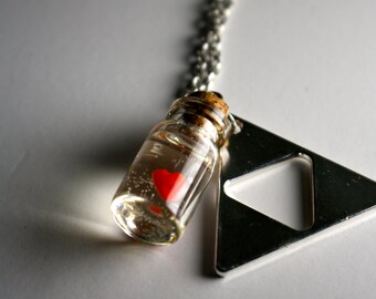 Legend of Zelda heart in a bottle and triforce necklace