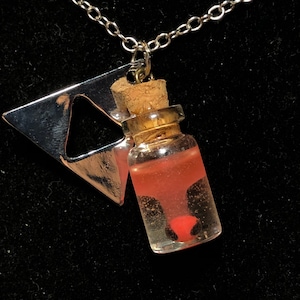 Poe in a bottle with triforce necklace (Glows in the dark)