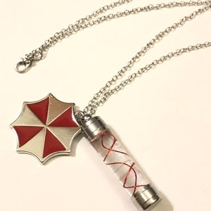 Resident Evil Inspired T Virus Capsule Pendant Necklace 2” with umbrella