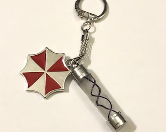 Resident Evil Inspired T Virus 2” Capsule  Pendant Keychain (choose a color) with umbrella