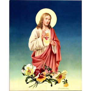 Jesus with Sacred Heart - Religious Frameable Print - Italy 8&quot; X 10&quot;