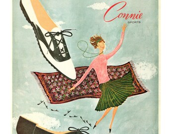 Póster de zapatos deportivos de cuero Connie de Wohl Shoe Company (descarga digital) de Seventeen, septiembre de 1958.