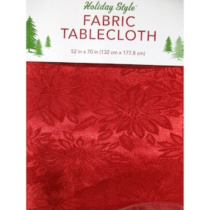 Holiday House Red Poinsettia Floral Fabric Tablecloth 52&quot; X 70&quot; Polyester