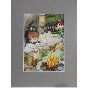 Matted Mary Engelbreit Calendar Print 8 X 10&quot; SUMMER FUN - Tan Mat #206