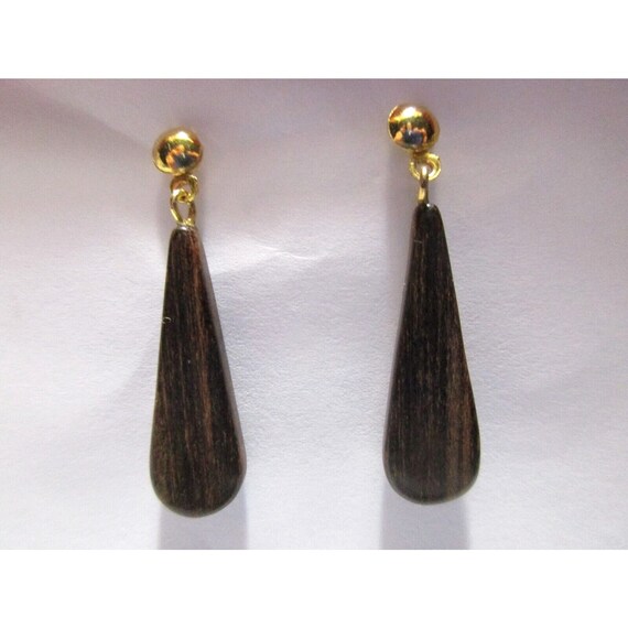 VTG Brown Polished Wood with Gold Ball Stud Pierc… - image 1