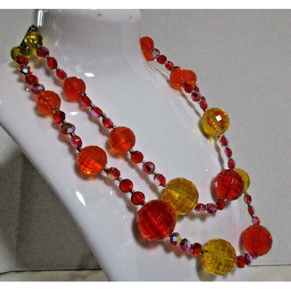 Orange & Yellow Plastic Bead Necklace 14"+ 2" Ext… - image 2