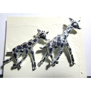 Set of 2 Silver Tone Running Giraffes Brooch/Pins - Sizes 2&quot; and 2.75&quot;