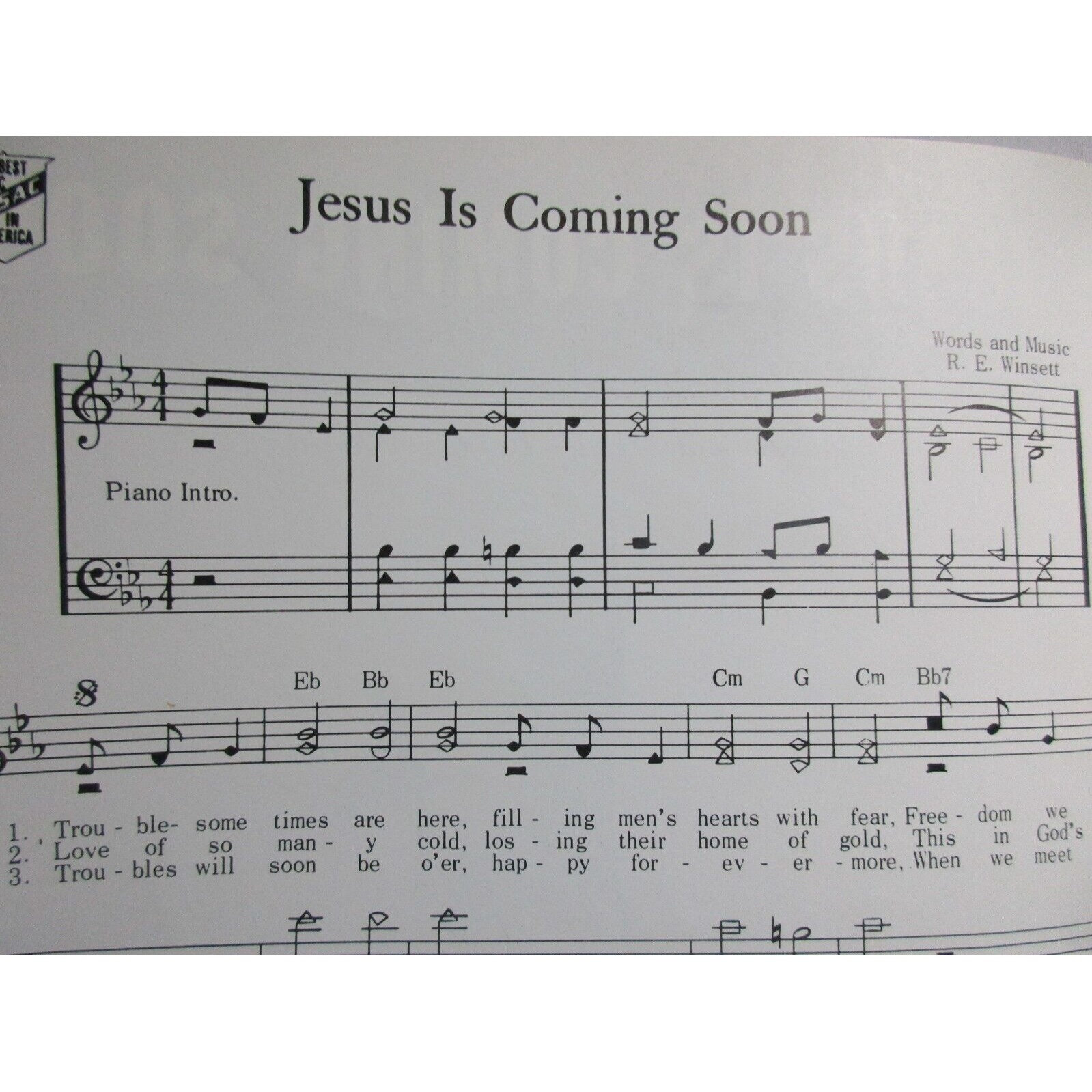 Jesus is Coming Soon Hymn Tune With Lyrics Piano Sheet Music 1968 Etsy