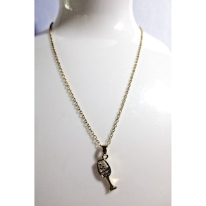 Gold Tone Necklace Wine Glass Pendant 18&quot; Drop with 1&quot;Pendant with Rhinestones