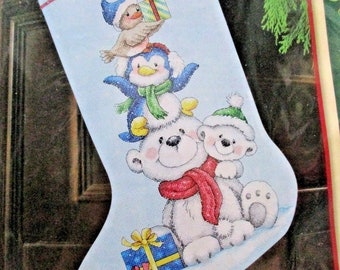 Dimensions Stack of Critters Stocking Counted Cross Stitch 16" Long Fabric Yarn