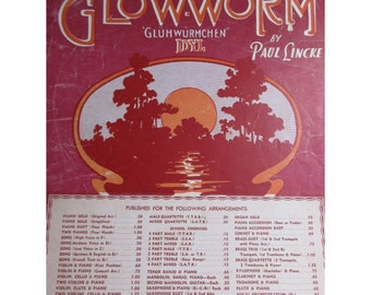 1932 THE GLOW-WORM Sheet Music Piano Solo Vocal Guitar Key of C (Simplified)