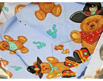 Wamsutta Western Teddy Bear Cowboys Fabric 4 Yds. X 44"  Made in USA