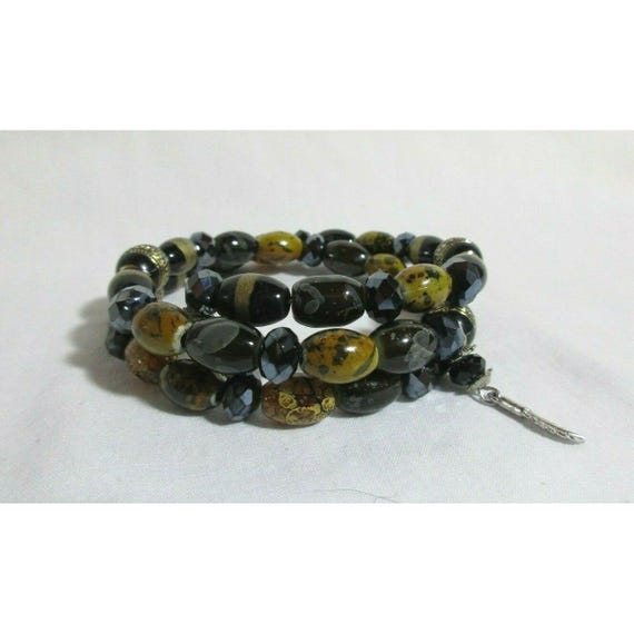 Memory Wire Beaded Bracelet Multi-Colored Glass B… - image 2