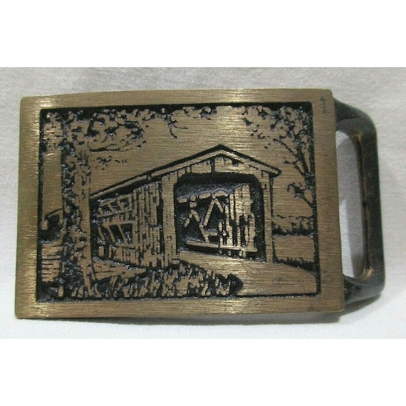 Covered Bridge Belt Buckle Solid Brass Langley Michigan 