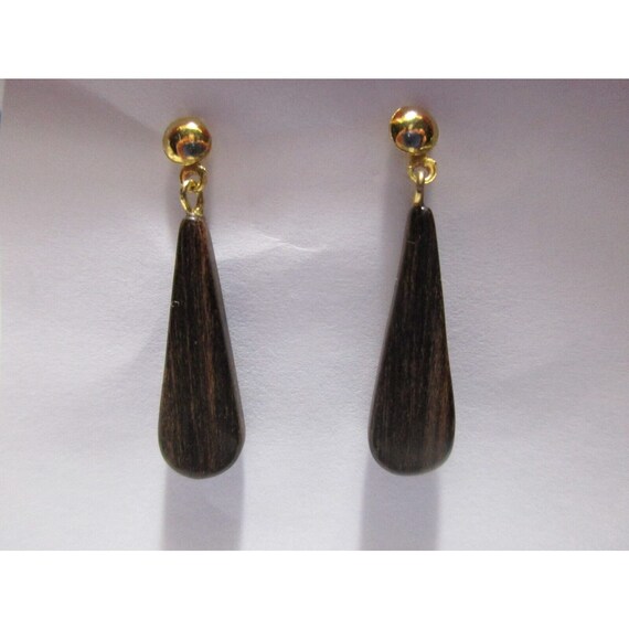 VTG Brown Polished Wood with Gold Ball Stud Pierc… - image 3