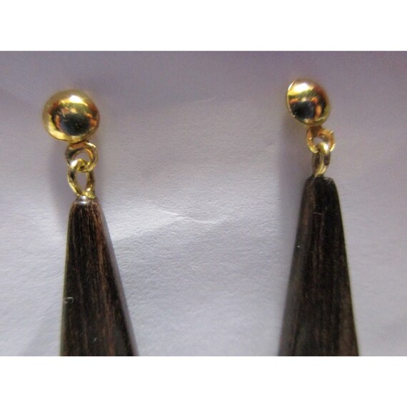 VTG Brown Polished Wood with Gold Ball Stud Pierc… - image 2