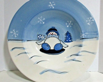 Hidden Valley Cereal Salad Bowl Snowman Winter Round Porcelain 9"
