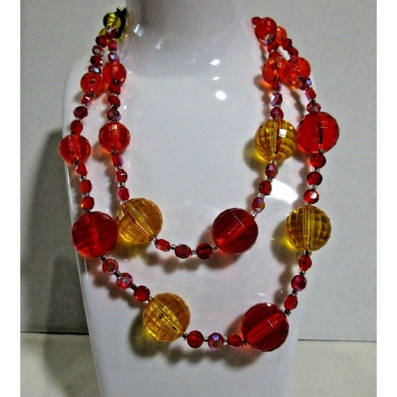 Orange & Yellow Plastic Bead Necklace 14"+ 2" Ext… - image 1