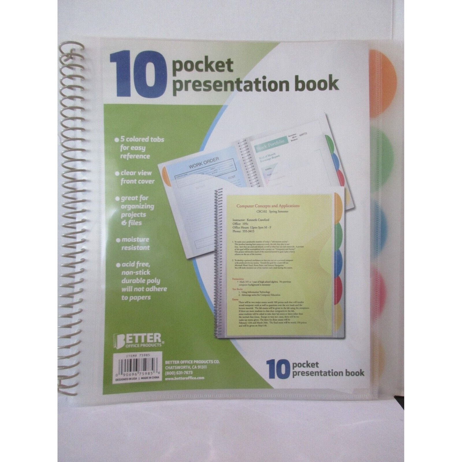 10 Pocket Spiral Presentation Book With 5 Tabs Acid Free Non-stick Letter  Size 