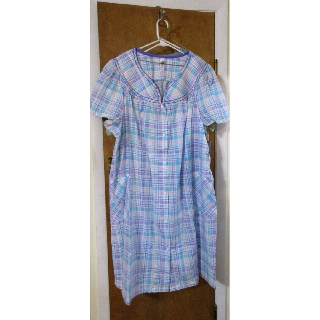 White Stag Robe/housecoat Blue Plaid Size 4X Short Sleeves Etsy