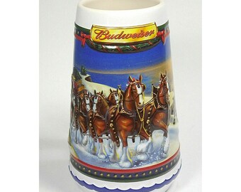 Budweiser Holiday Beer Stein 2002 Guiding the Way Home Clydesdales in Box